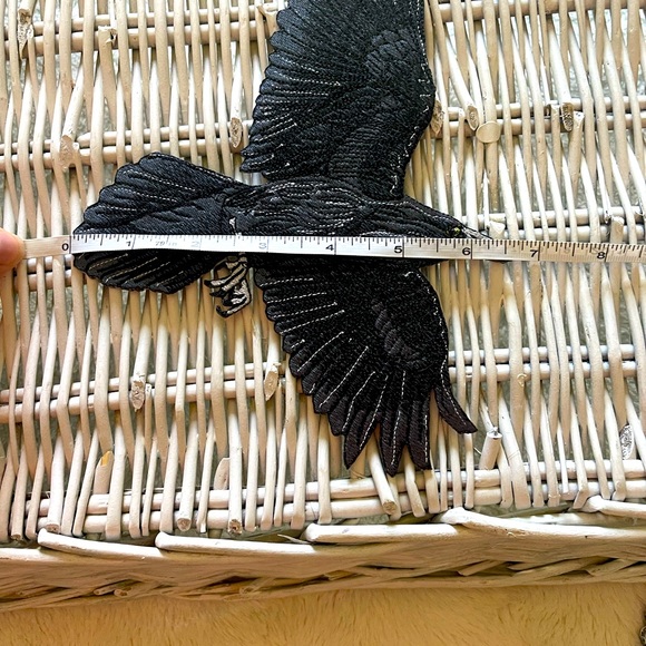 Giant Raven Crow on Skull & 2 Flying Ravens iron on/sew on patches. Hand Made - Picture 8 of 12